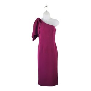 NWOT Dress the Population Tiffany One-Shoulder Midi Dress in Dark Magenta